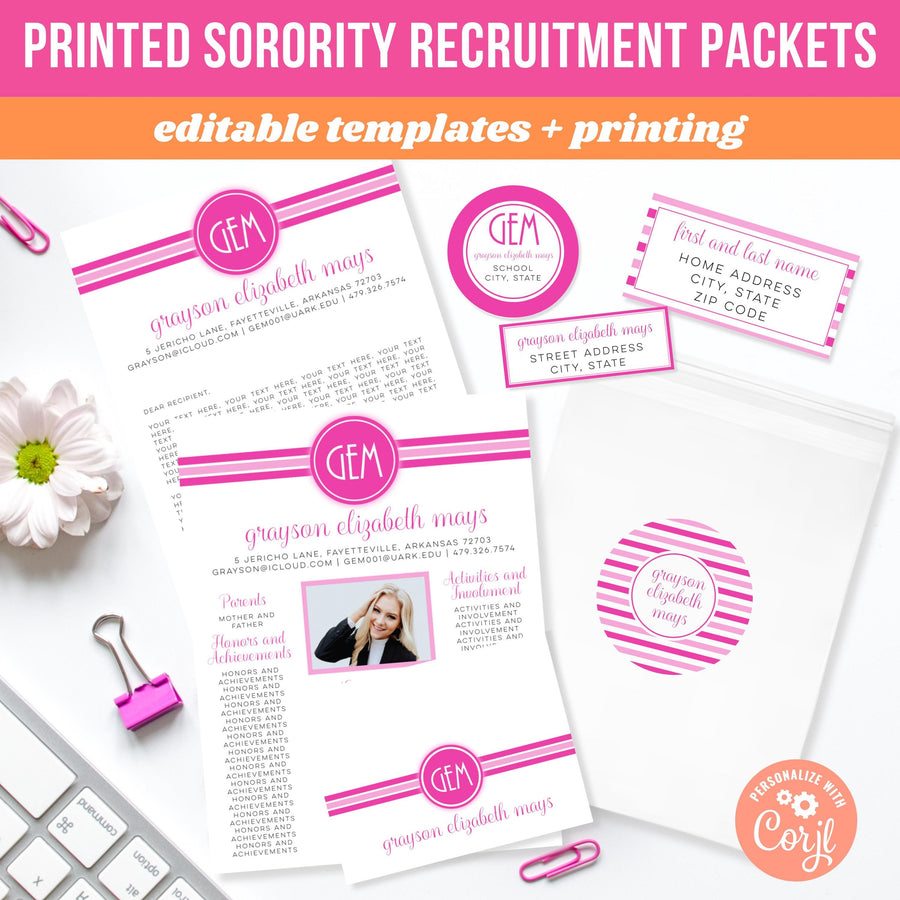 Printed Sorority Recruitment Packet: Photo Resume Templates