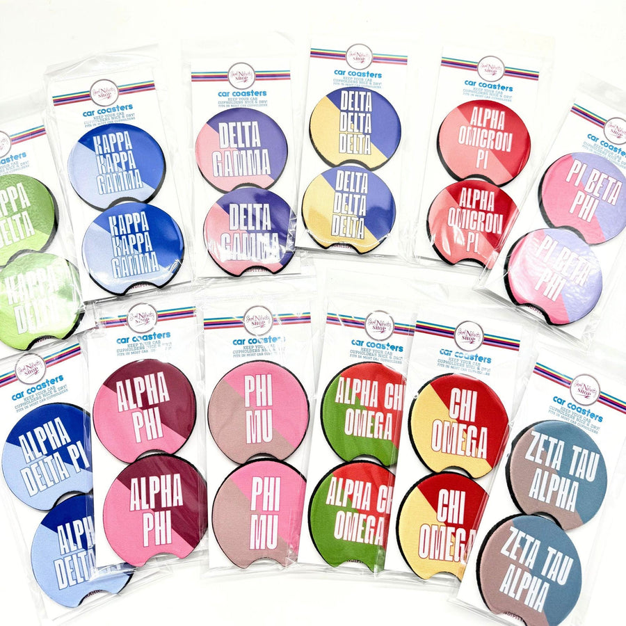 Sorority Car Coasters - 2-Tone Diagonal