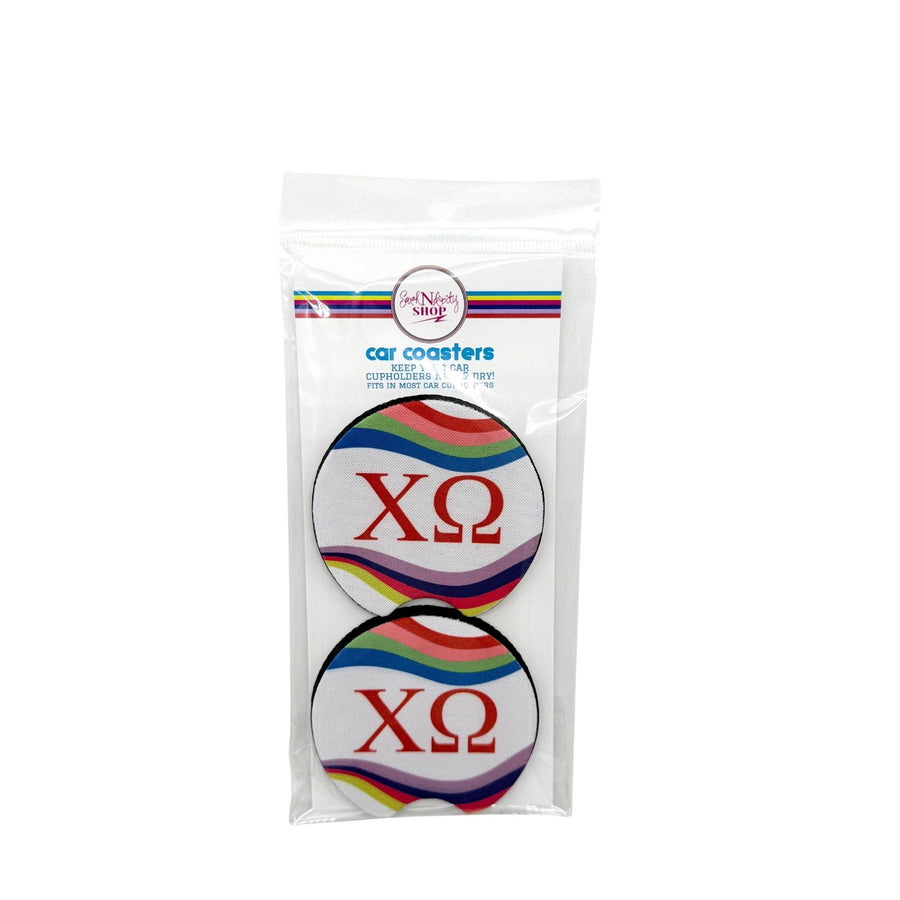 Sorority Car Coasters - Retro Wave Design