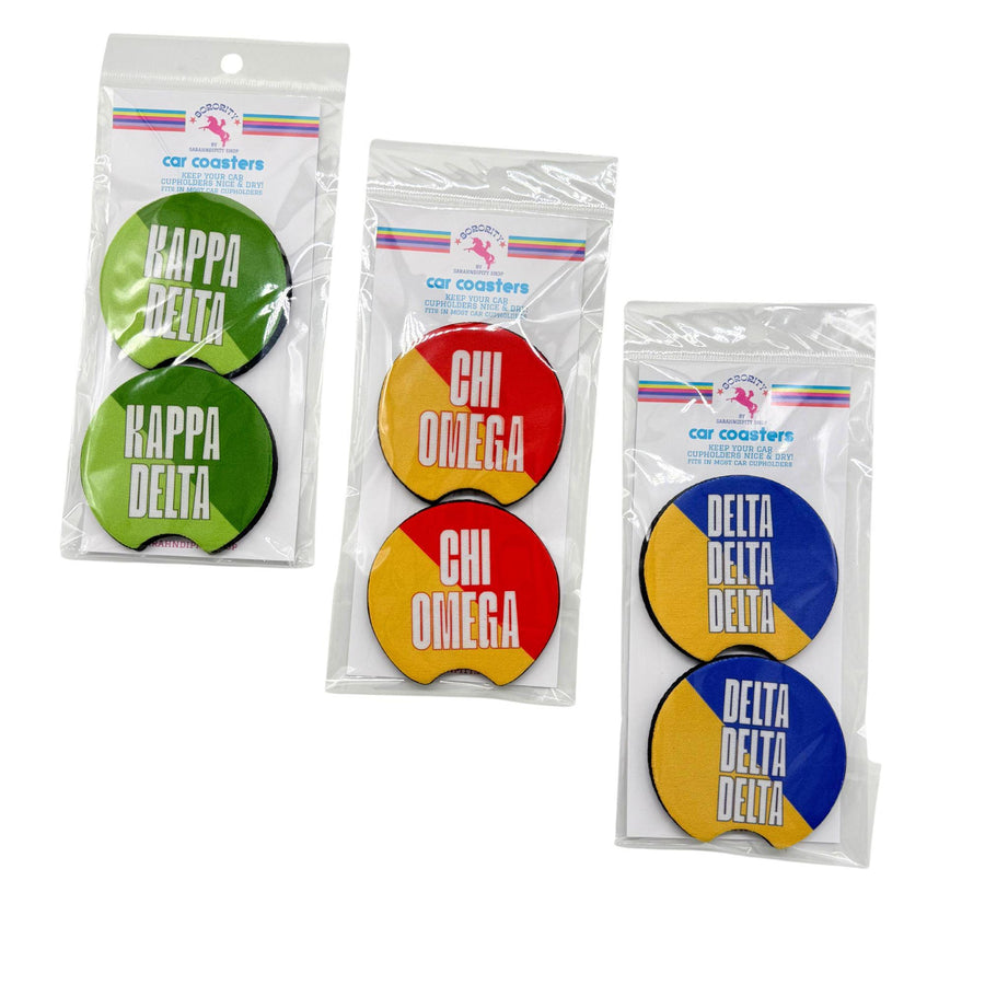 Sorority Car Coasters - 2-Tone Diagonal