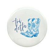Sorority Pin-back Buttons - Toile Cowboy Boot with Greek Script