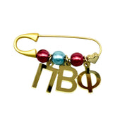 Sorority Beaded Pins with Mirrored Gold Greek Acrylic Charms
