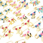 Sorority Beaded Pins with Mirrored Gold Greek Acrylic Charms
