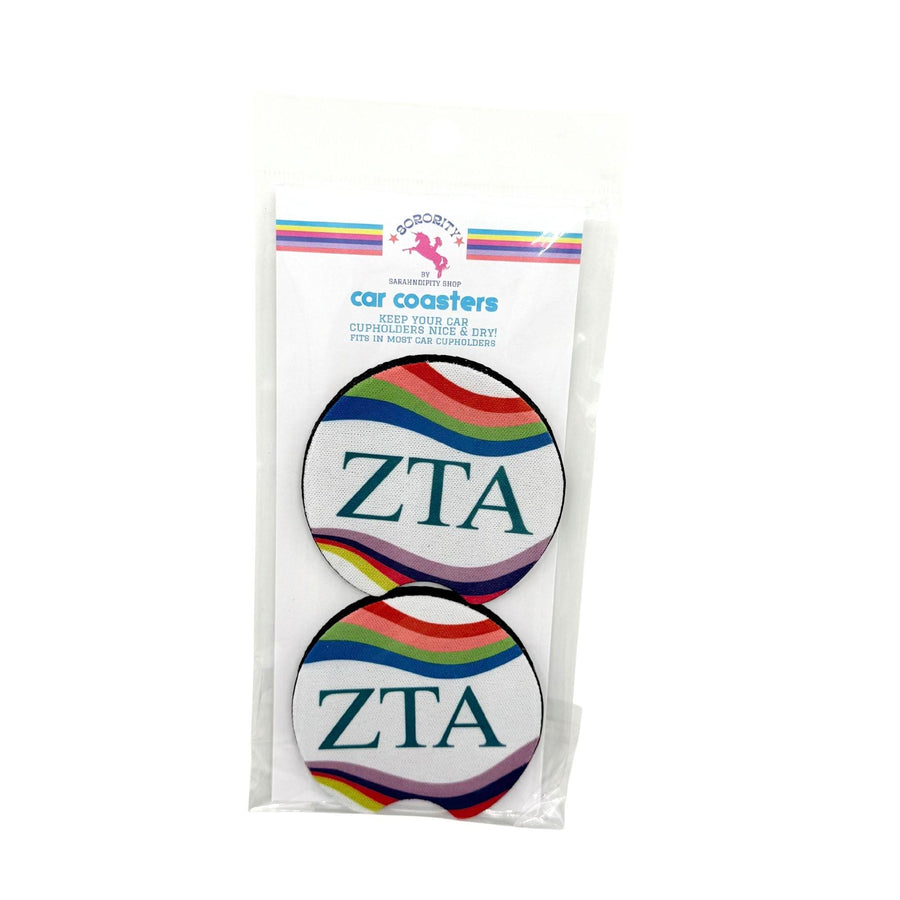 Sorority Car Coasters - Retro Wave Design