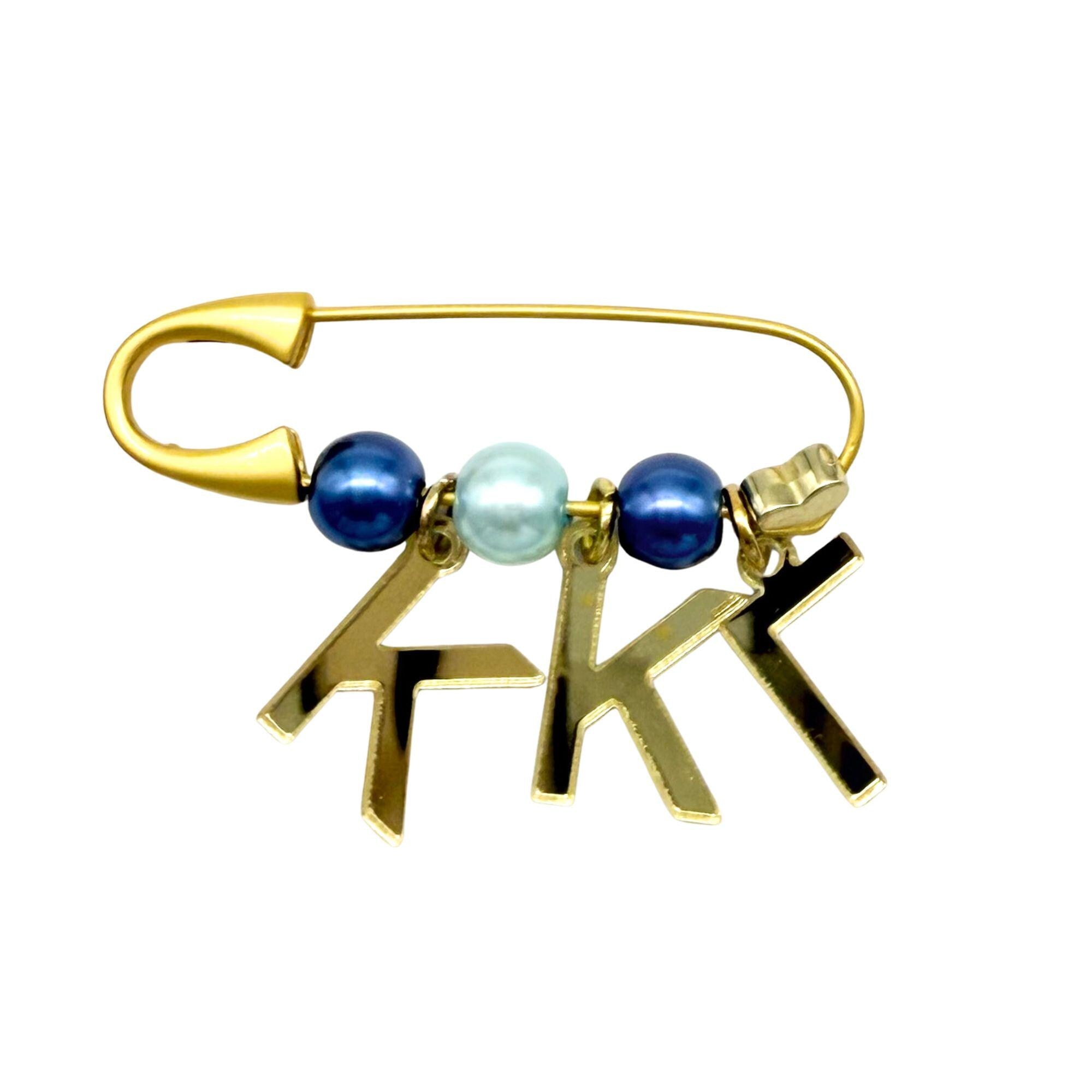 Sorority Beaded Pins with Mirrored Gold Greek Acrylic Charms