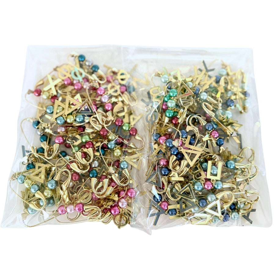 Sorority Beaded Pins with Mirrored Gold Greek Acrylic Charms