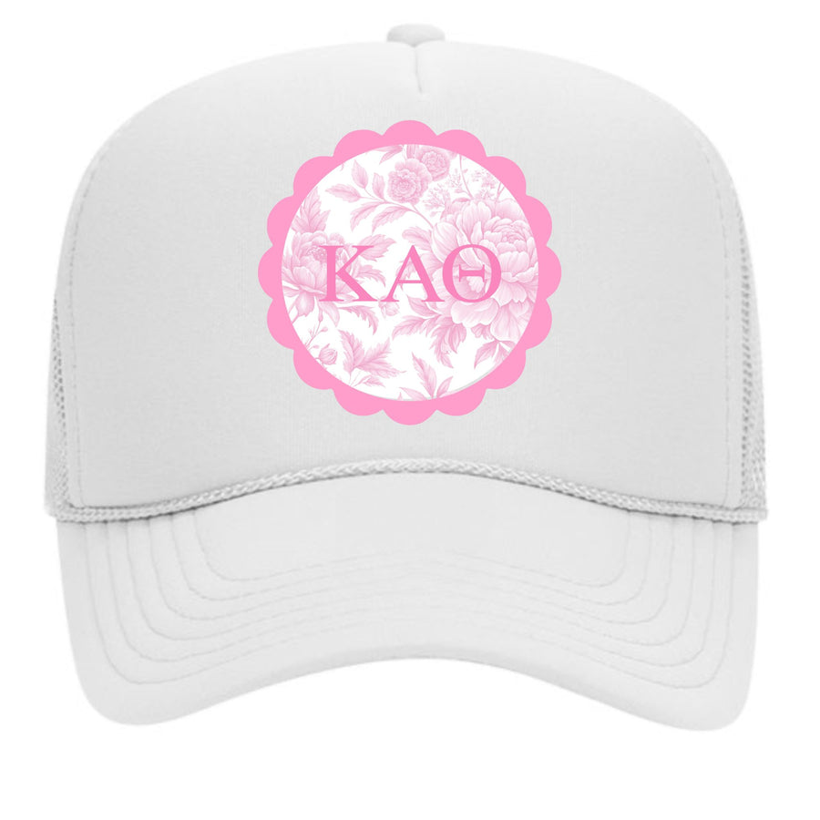 Sorority Greek Letter Hats with Scalloped Peony Design