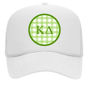 Chi Omega Sorority & Sorority Mom Greek Letter Hats with Gingham Design in Sorority Colors