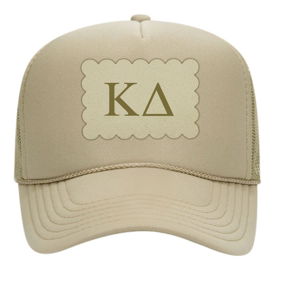 Sorority Trucker Hats with Scalloped Faux Suede Patch
