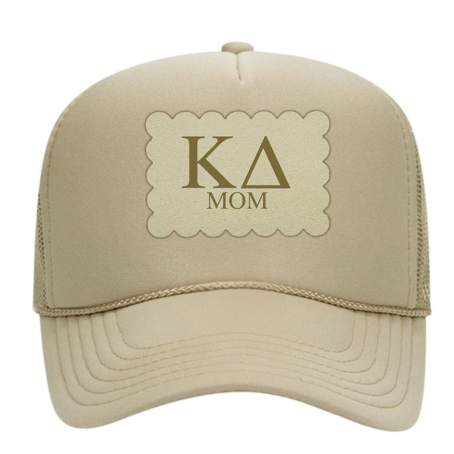 Sorority Mom Hats with Scalloped Faux Suede Patch