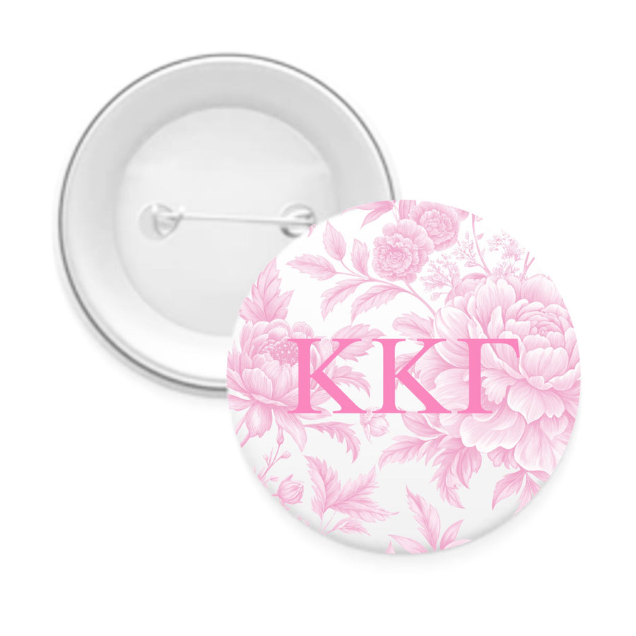 Kappa Kappa Gamma Pin Back Buttons with Peony Greek Letter Design