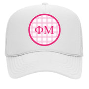 Delta Delta Delta Sorority & Sorority Mom Greek Letter Hats with Gingham Design in Sorority Colors