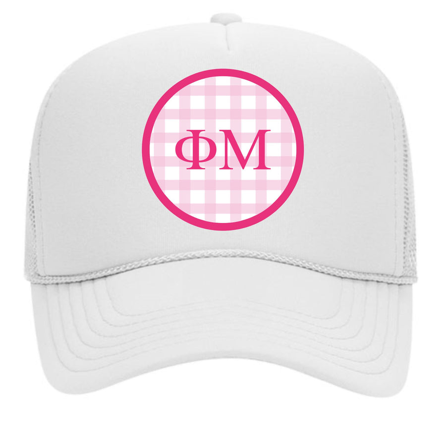 Delta Delta Delta Sorority & Sorority Mom Greek Letter Hats with Gingham Design in Sorority Colors