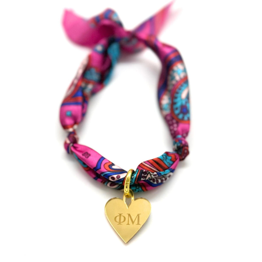 Sorority Scarf Necklace with Engraved Heart Charm