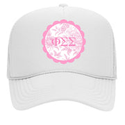 Sorority Greek Letter Hats with Scalloped Peony Design