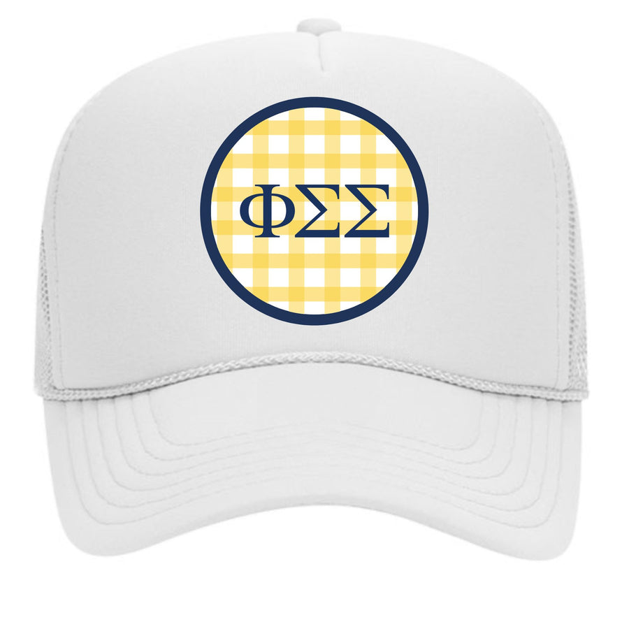 Sorority & Sorority Mom Greek Letter Hats with Gingham Design in Sorority Colors
