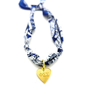 Phi Sigma Sigma - Scarf Necklace with Engraved Heart Charm