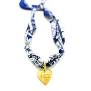 Sorority Scarf Necklace with Engraved Heart Charm