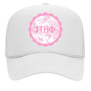 Pi Beta Phi Greek Letter Hats with Scalloped Peony Design