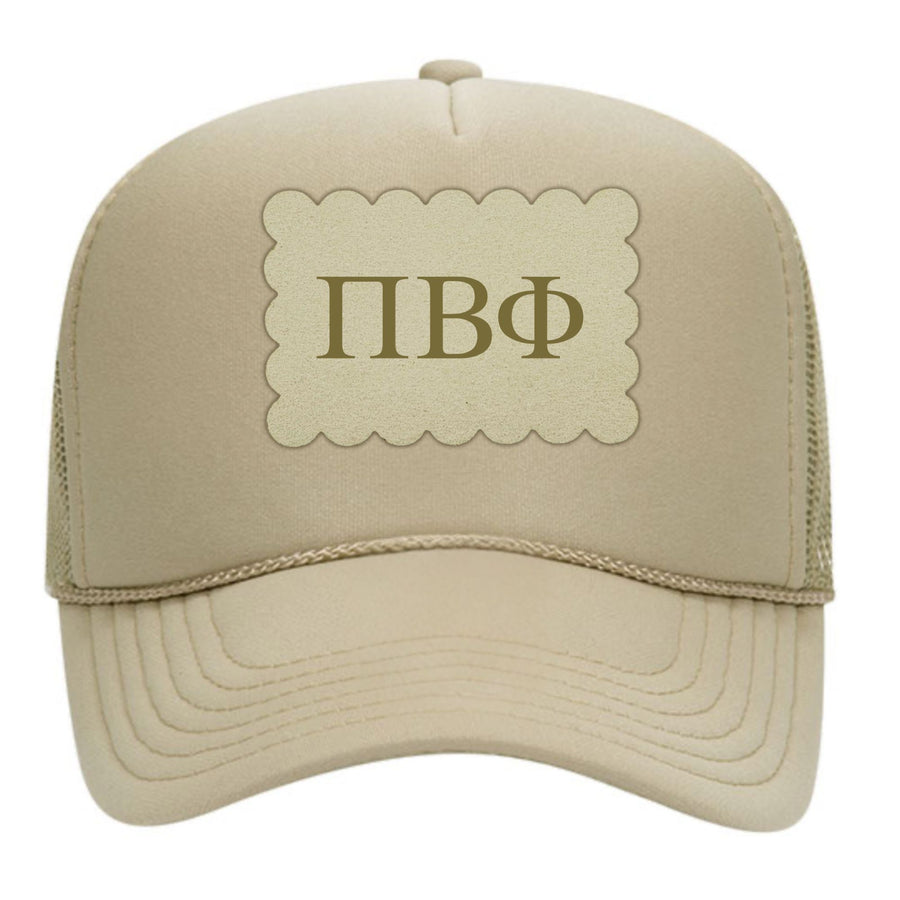Pi Beta Phi Trucker Hats with Scalloped Faux Suede Patch