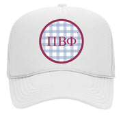 Pi Beta Phi & Sorority Mom Greek Letter Hats with Gingham Design in Sorority Colors