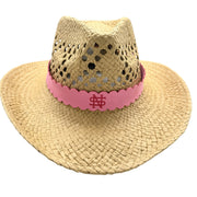 Personalized Engraved Faux Suede Scalloped Hat Band with Tie Scarf | Optional Straw Cowboy Hat