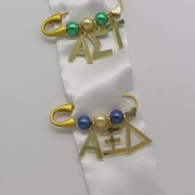 Sorority Beaded Pins with Mirrored Gold Greek Acrylic Charms