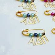 Sorority Beaded Pins with Mirrored Gold Greek Acrylic Charms