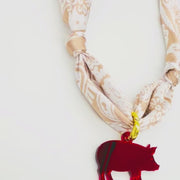 Scarf Necklace with Red Pig Charm
