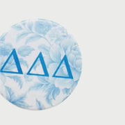 Delta Delta Delta Pin Back Buttons with Peony Greek Letter Design