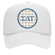 Sorority & Sorority Mom Greek Letter Hats with Gingham Design in Sorority Colors