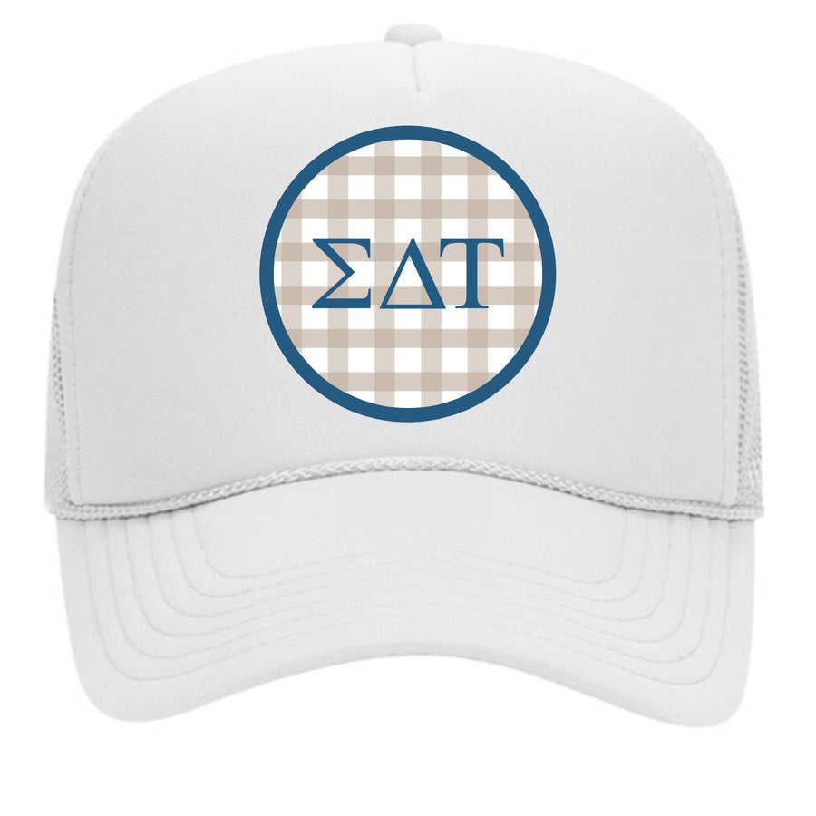 Sorority & Sorority Mom Greek Letter Hats with Gingham Design in Sorority Colors