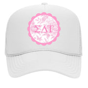 Sorority Greek Letter Hats with Scalloped Peony Design