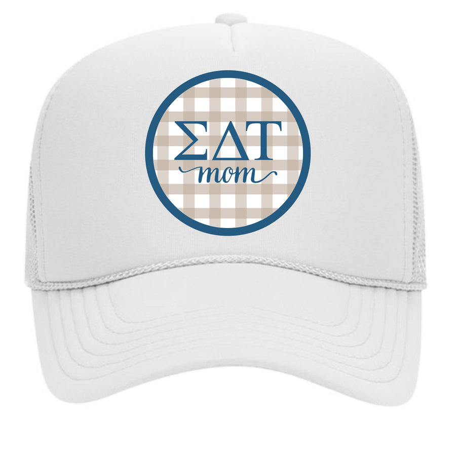 Sorority & Sorority Mom Greek Letter Hats with Gingham Design in Sorority Colors