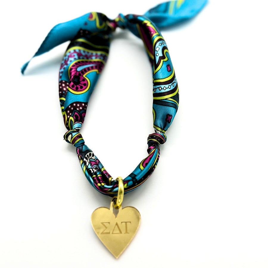 Sorority Scarf Necklace with Engraved Heart Charm