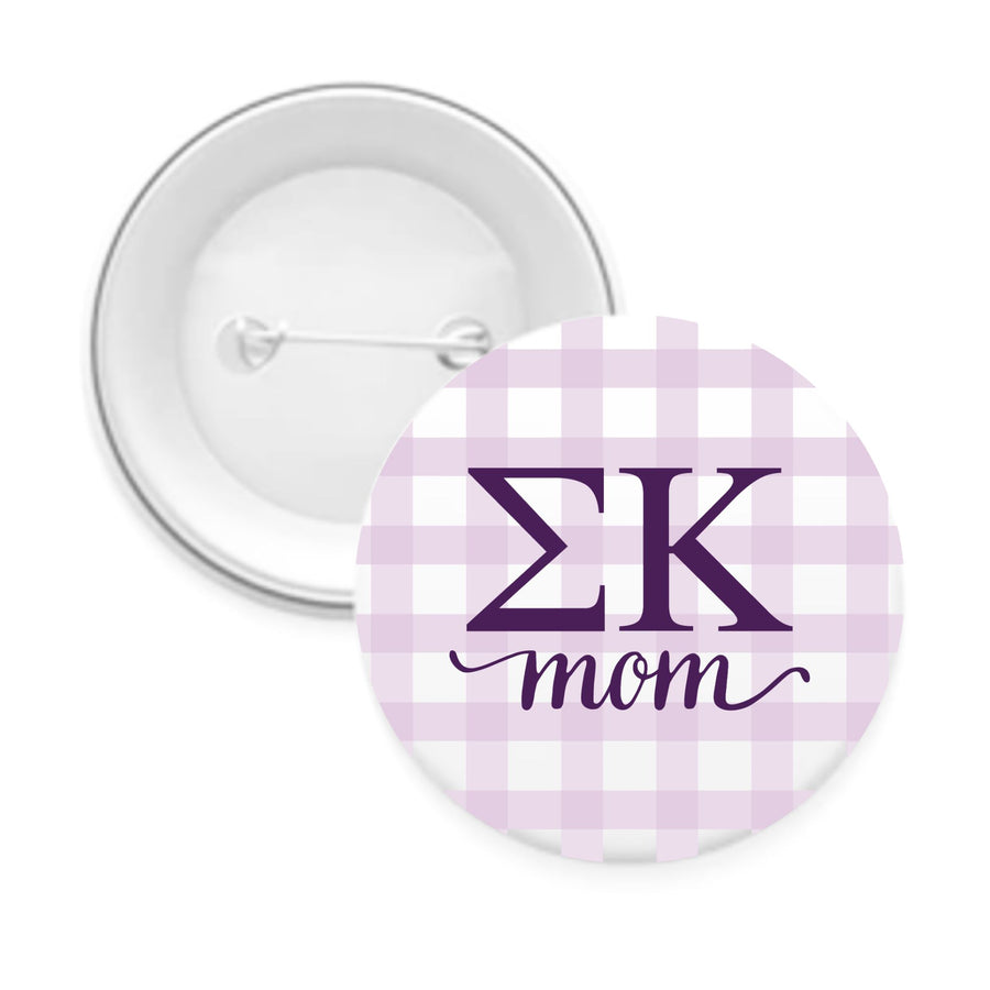 Sorority & Sorority Mom Greek Letter Gingham Buttons