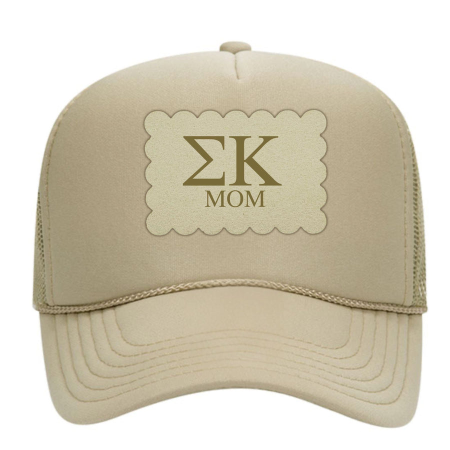 Sorority Mom Hats with Scalloped Faux Suede Patch