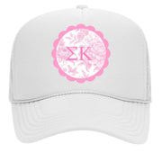 Sorority Greek Letter Hats with Scalloped Peony Design