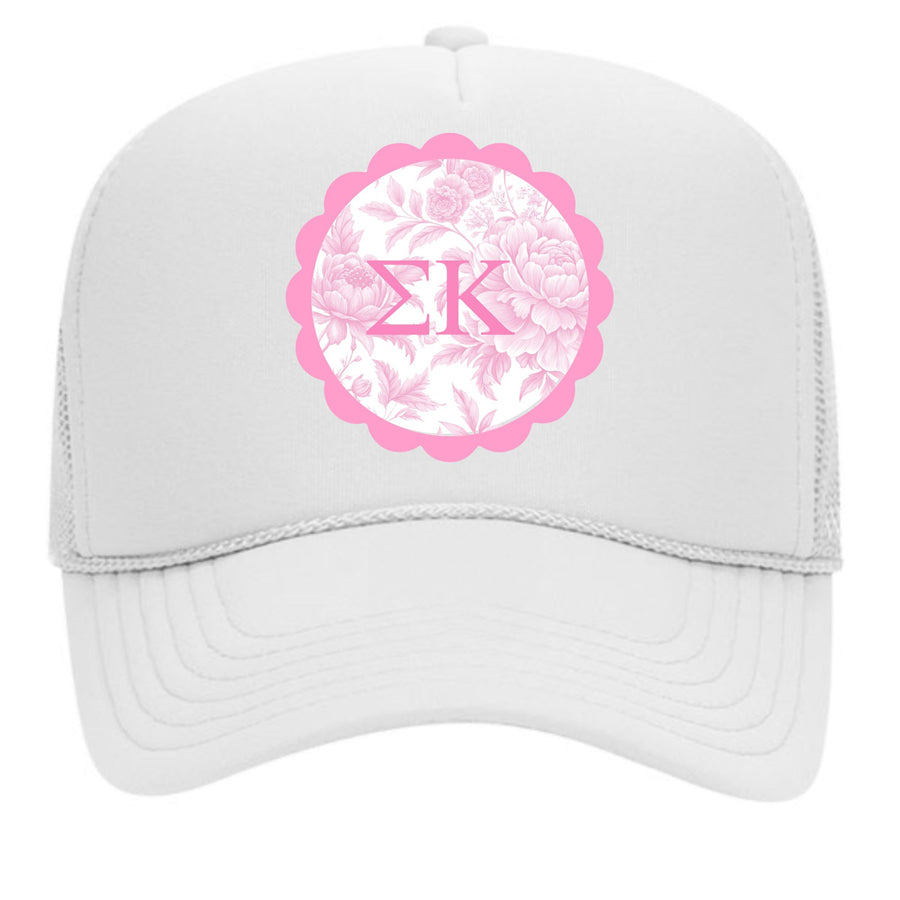 Sorority Greek Letter Hats with Scalloped Peony Design
