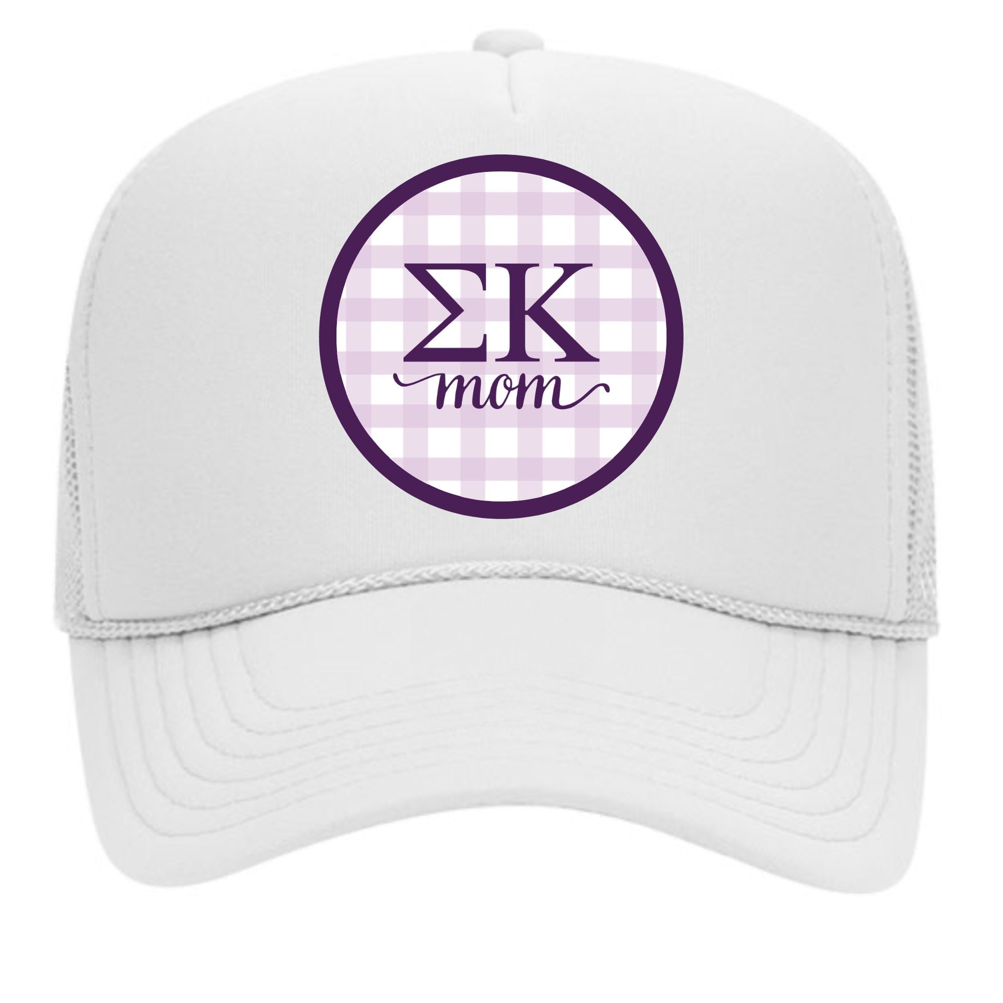 Sigma Kappa & Sorority Mom Greek Letter Hats with Gingham Design in Sorority Colors