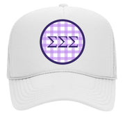 Sorority & Sorority Mom Greek Letter Hats with Gingham Design in Sorority Colors