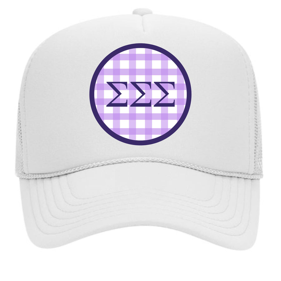 Sorority & Sorority Mom Greek Letter Hats with Gingham Design in Sorority Colors