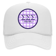 Sorority & Sorority Mom Greek Letter Hats with Gingham Design in Sorority Colors