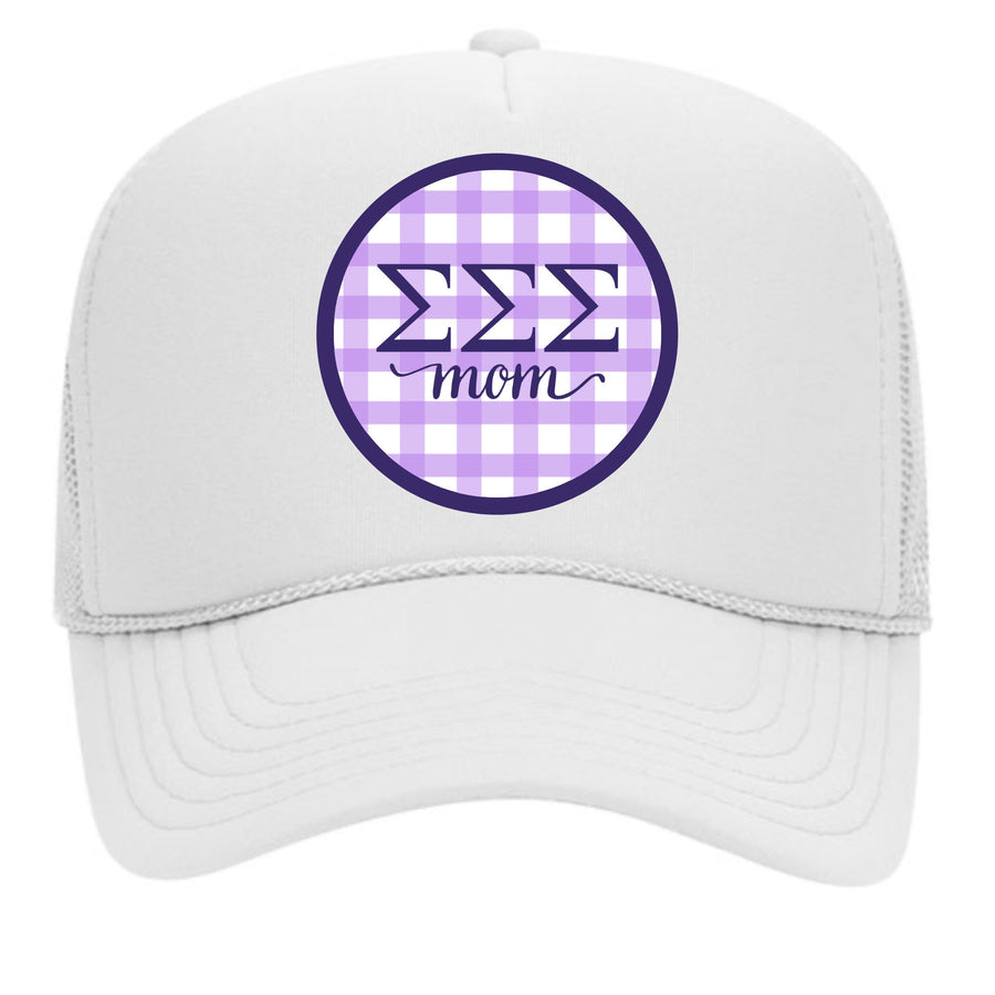 Sorority & Sorority Mom Greek Letter Hats with Gingham Design in Sorority Colors