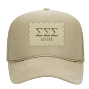 Sorority Mom Hats with Scalloped Faux Suede Patch