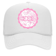 Alpha Omicron Pi Sorority Greek Letter Hats with Scalloped Peony Design
