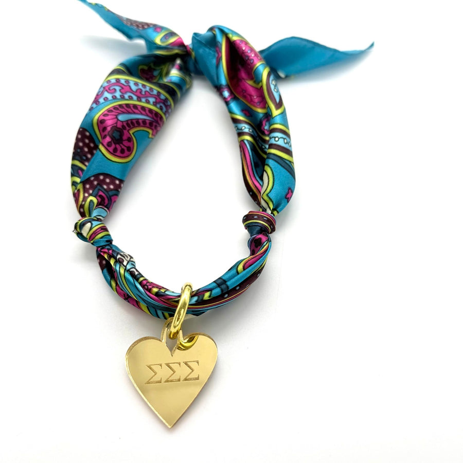 Sigma Sigma Sigma - Scarf Necklace with Engraved Heart Charm