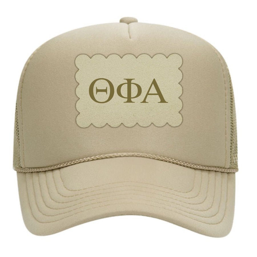 Sorority Trucker Hats with Scalloped Faux Suede Patch