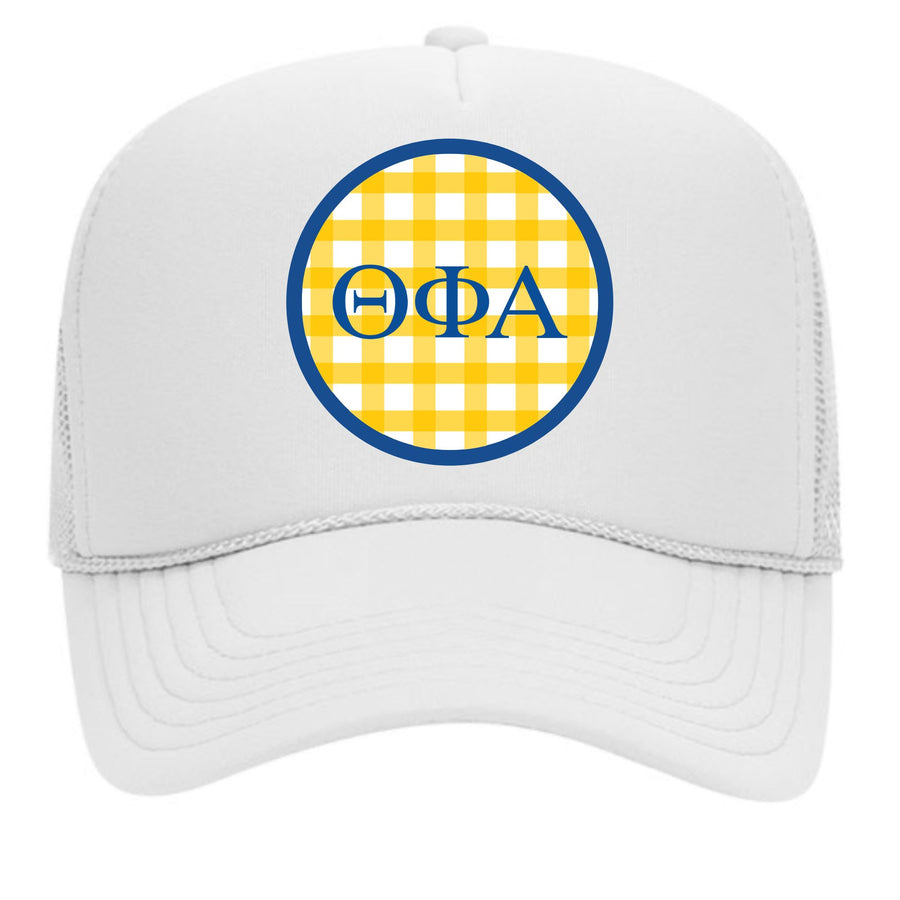 Delta Zeta Sorority & Sorority Mom Greek Letter Hats with Gingham Design in Sorority Colors