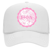 Sorority Greek Letter Hats with Scalloped Peony Design
